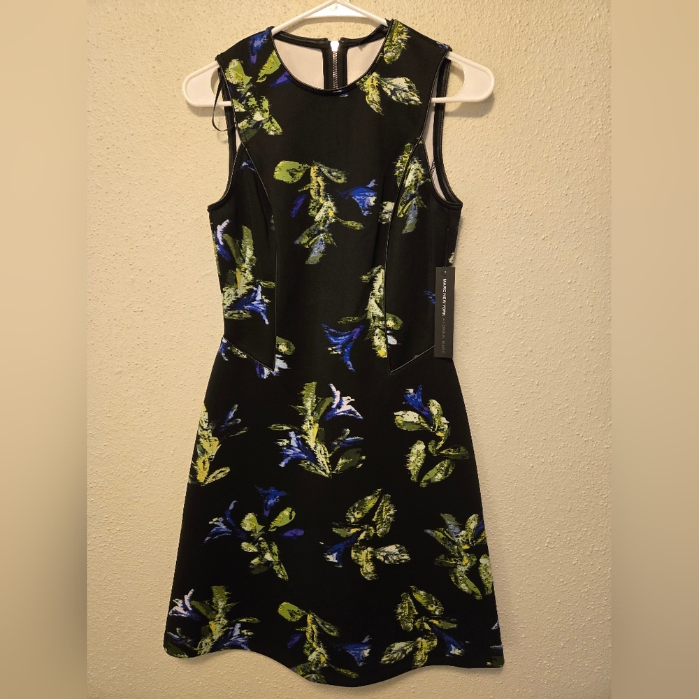 NWT Marc New York Black Floral Print Scuba Fit And Flare Dress Size 4